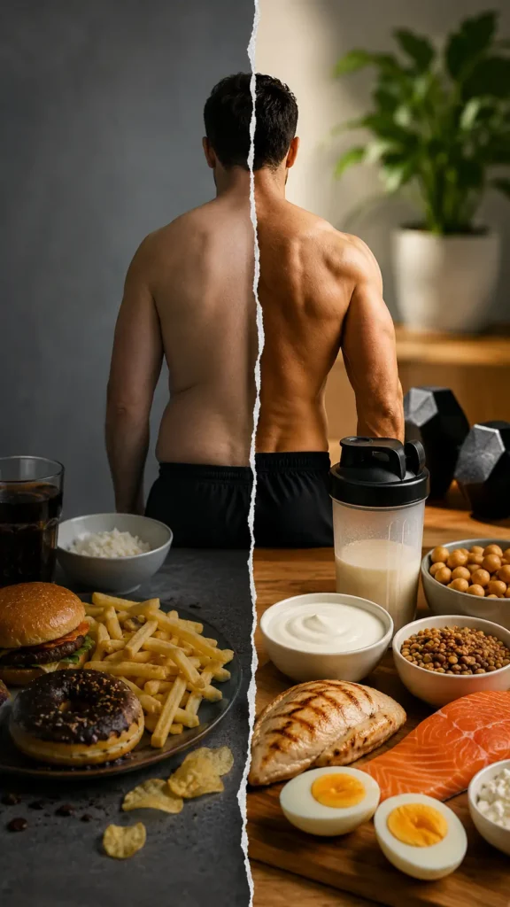 Healthy high protein foods including eggs chicken fish Greek yogurt and legumes for fat loss in Oman