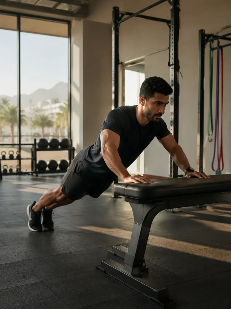 Bodyweight training works by challenging your muscles against gravity. When you perform a push-up, your chest, shoulders, triceps, core, and hips must work together. When you do a squat, your legs, glutes, core, ankles, and posture all contribute. This makes calisthenics more than a simple “no-equipment workout.” It is full-body movement training. The real value comes from control. A beginner may start with wall push-ups, assisted squats, or incline planks. As strength improves, the same movement becomes harder through slower tempo, deeper range of motion, more repetitions, single-leg variations, or advanced positions. This is why calisthenics in Oman suits many lifestyles. You can train in a gym, at home, or in a controlled indoor space during hot months. You can also use simple equipment such as pull-up bars, parallel bars, resistance bands, or suspension trainers when you are ready.