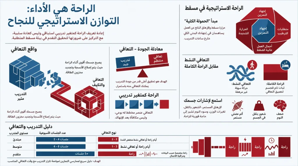 إنفوجرافيك يوضح أهمية أيام الراحة والتعافي بعد التمارين في مسقط وعُمان