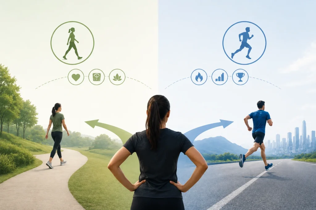 Should athletes choose walking or running based on their specific fitness goal?